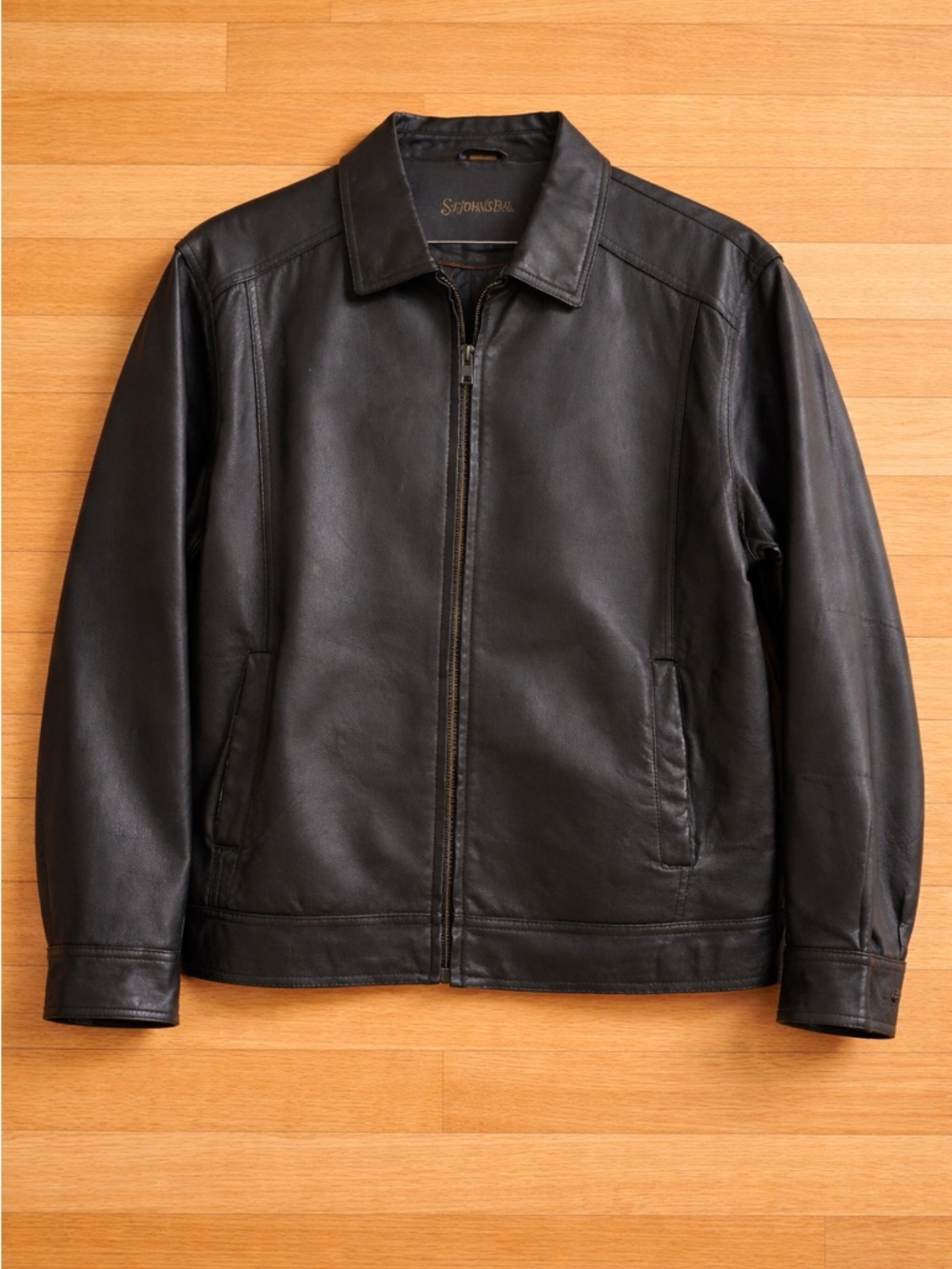 St. John's Bay Black Leather Bomber Jacket
